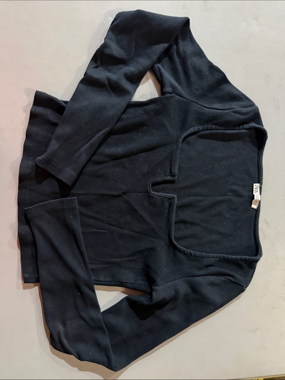 Zara Black Ribbed Square-Neck Sweater